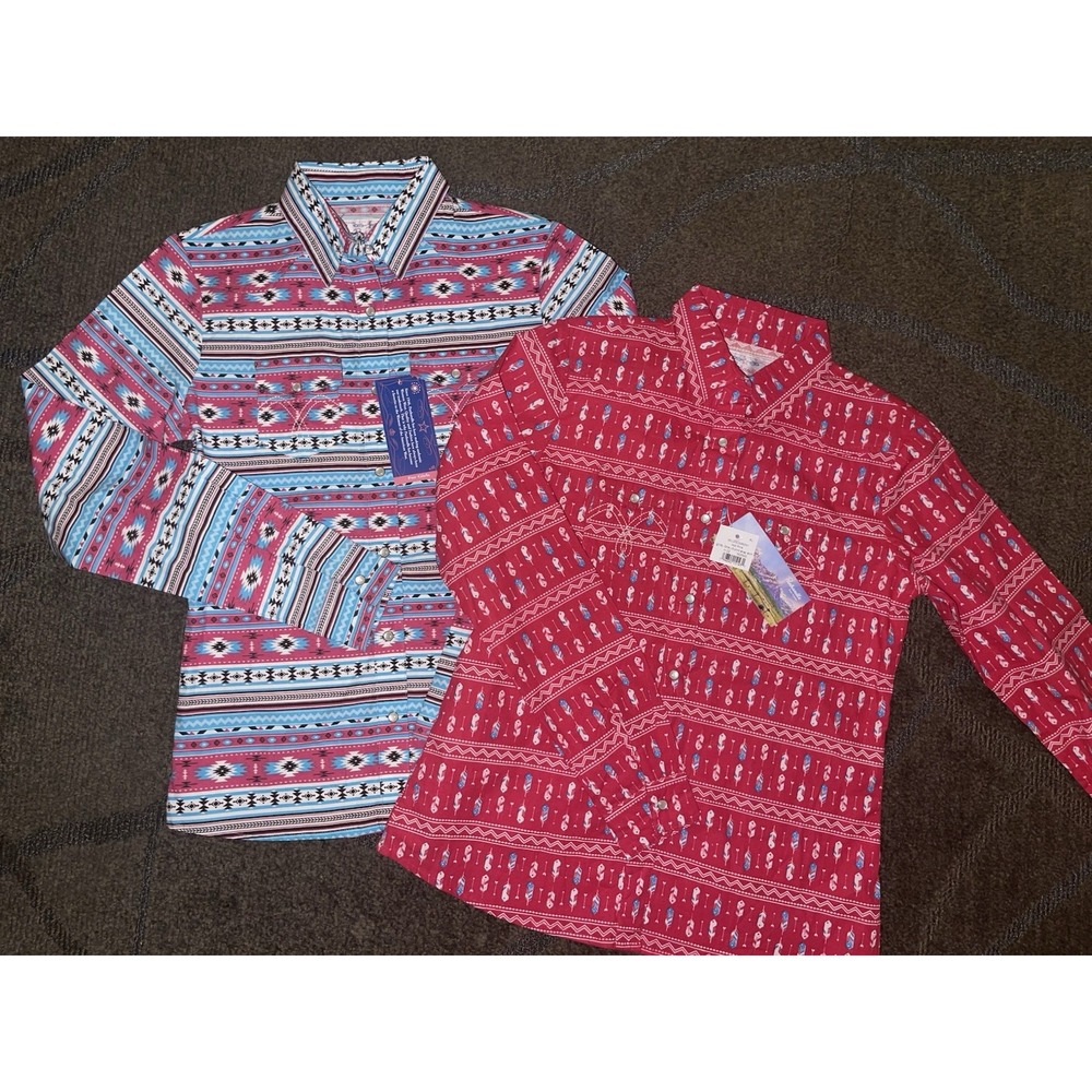 Panhandle Aztec Girls XL Shirt Western Cowgirl Turquoise And Pink Pearl Snap (2)